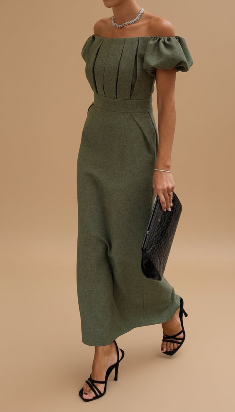 JASMINE | Rochie midi elegantă cu talie evidențiată și stil de seară atemporal