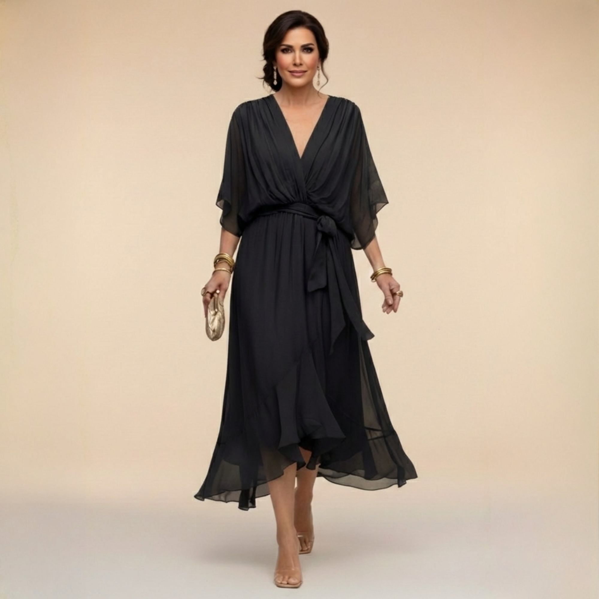 Monica - Rochie din chiffon cu decolteu în V