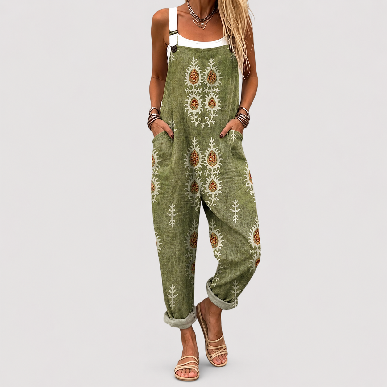 Salopetă Relax Stile Boho Verde Oliva