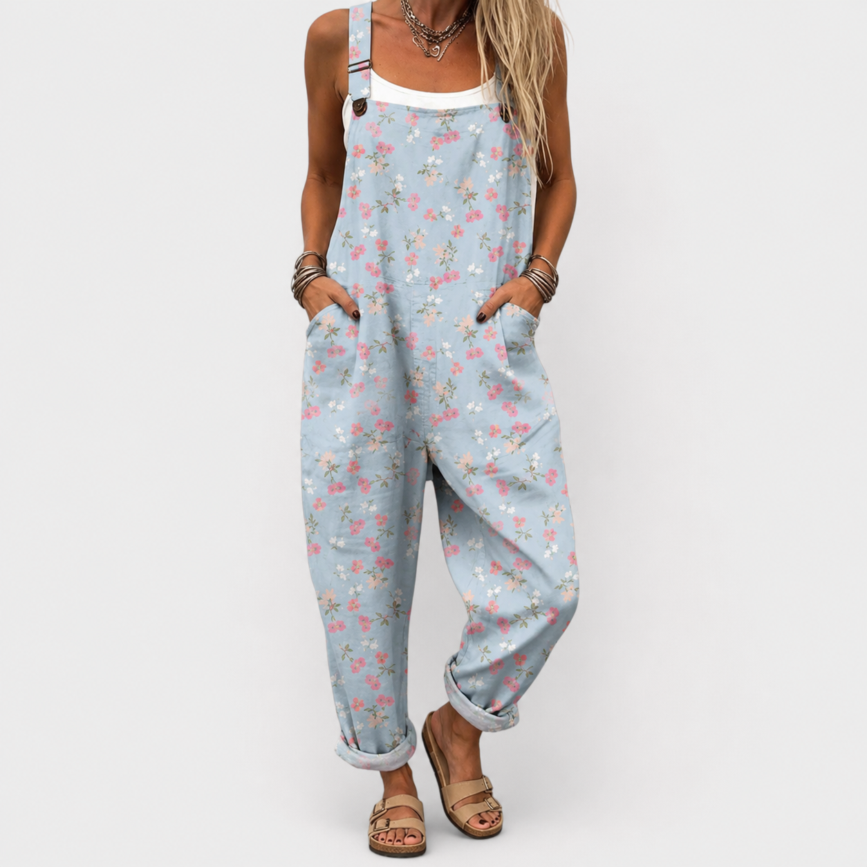 Salopetă Moale Albastră cu Model Floral