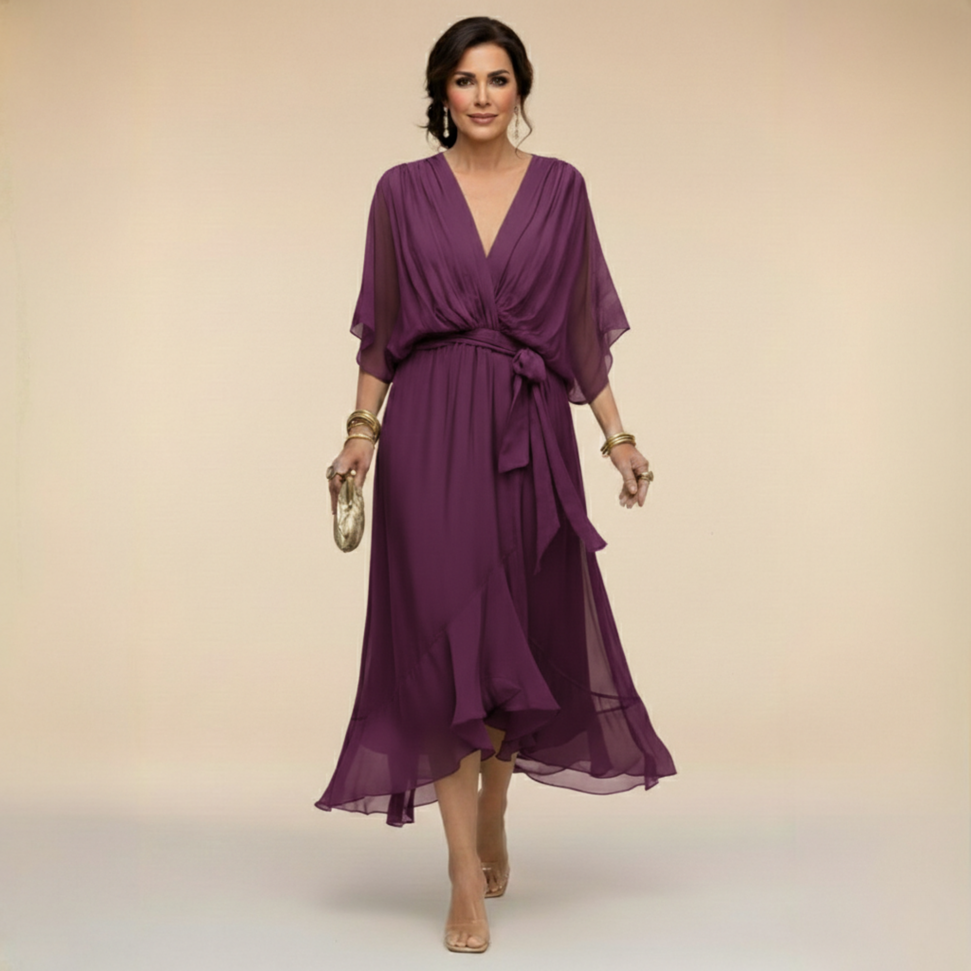 Monica - Rochie din chiffon cu decolteu în V