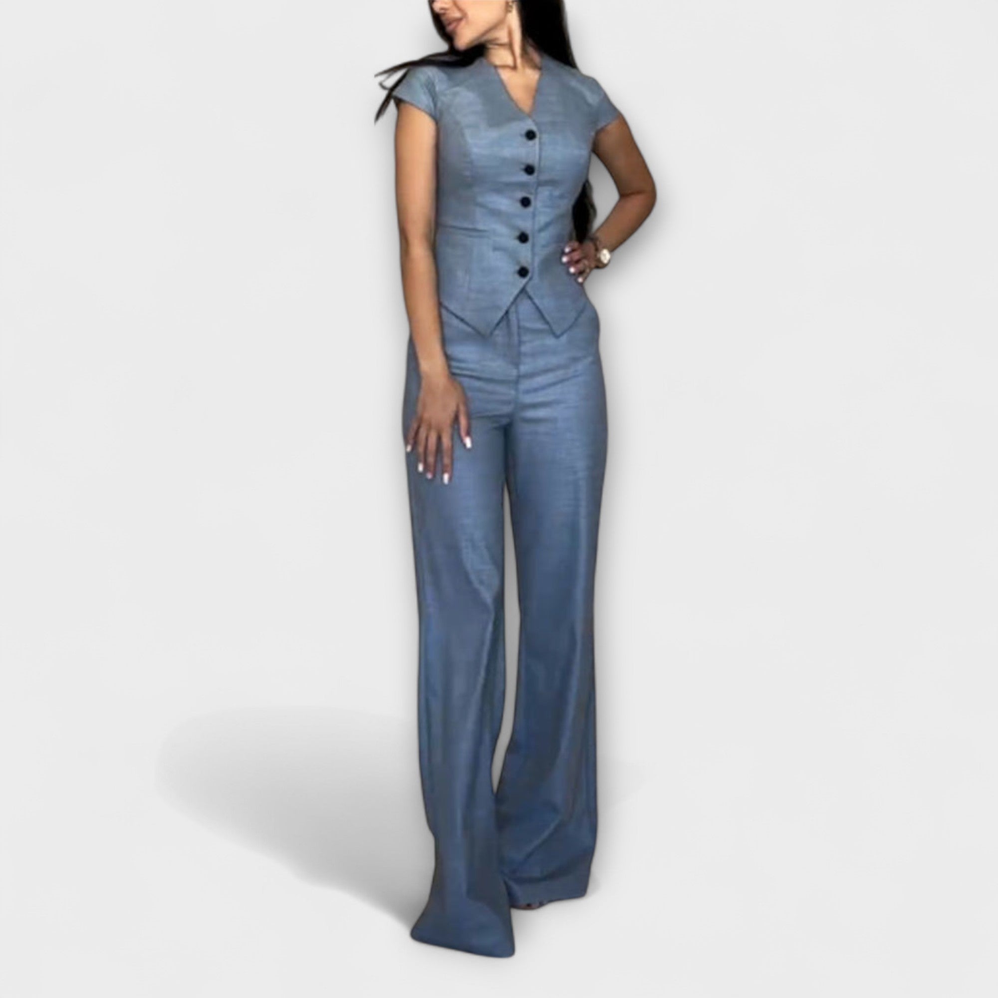 Ivy - Set elegant de top cu decolteu în V și pantaloni