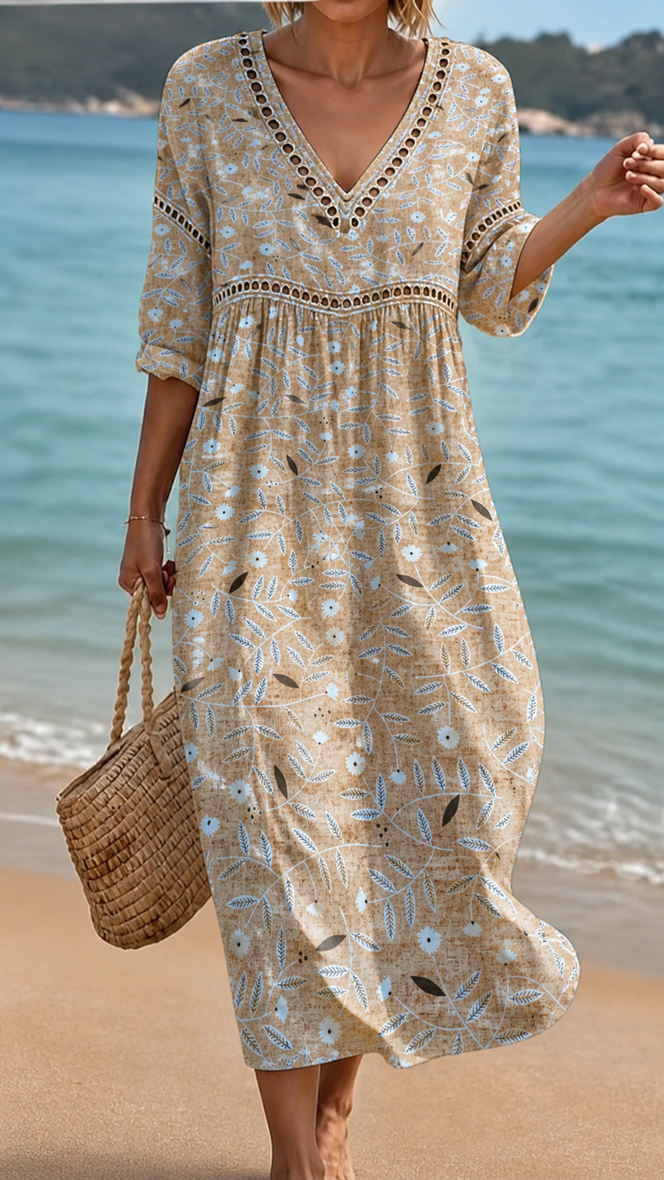 Rochie de Plajă Florală în Nuante Caldă