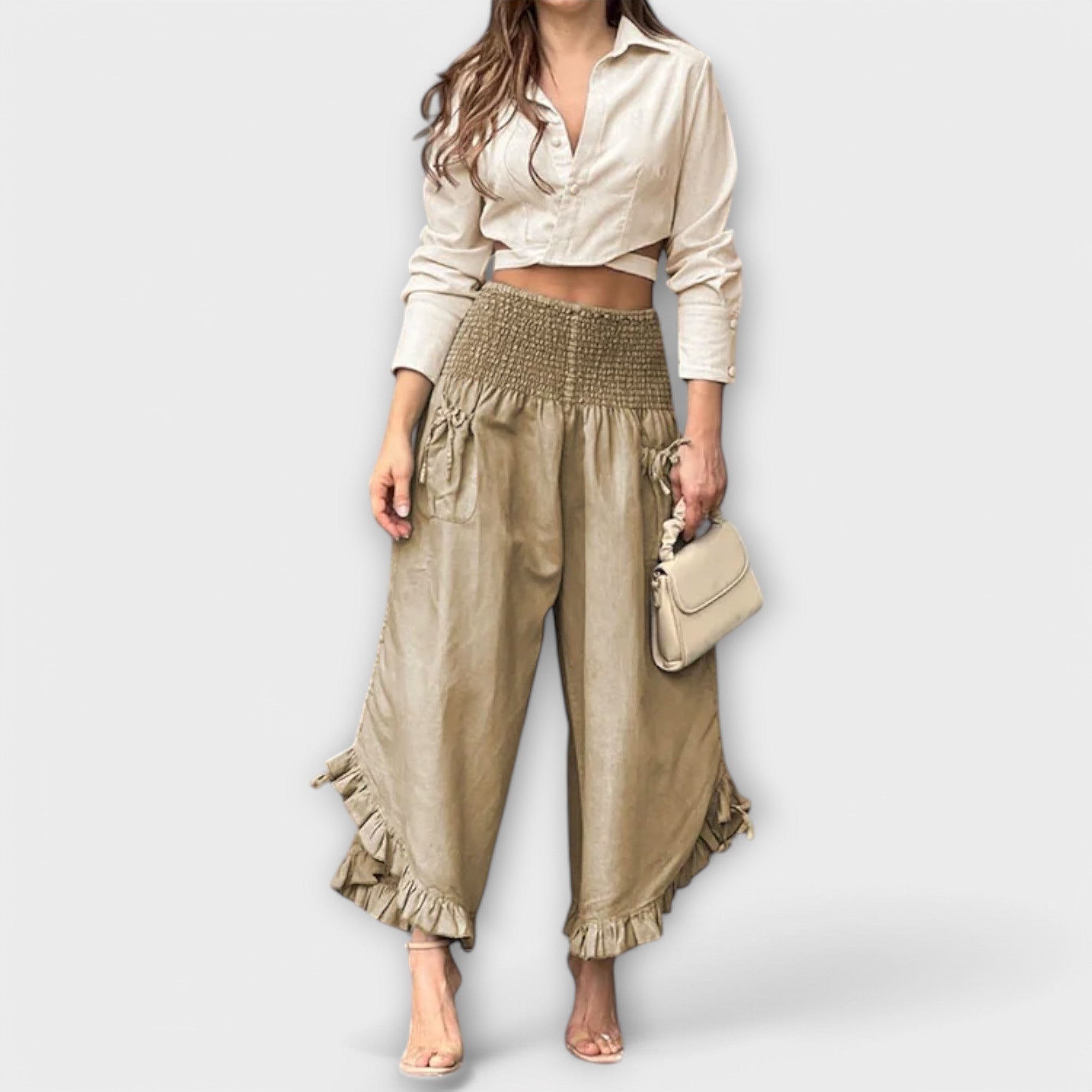 Jaya - Pantaloni lejera din in cu cute la modă