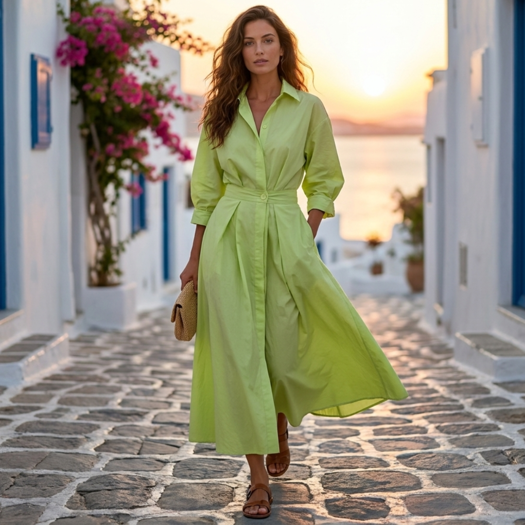 Lana - Rochie elegantă din bumbac cu guler