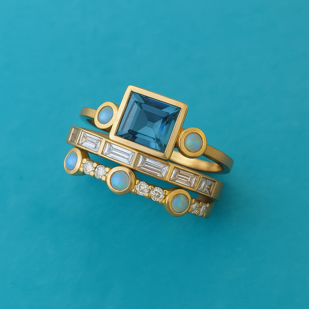 Herta - Set de inele cu cristal albastru Vintage
