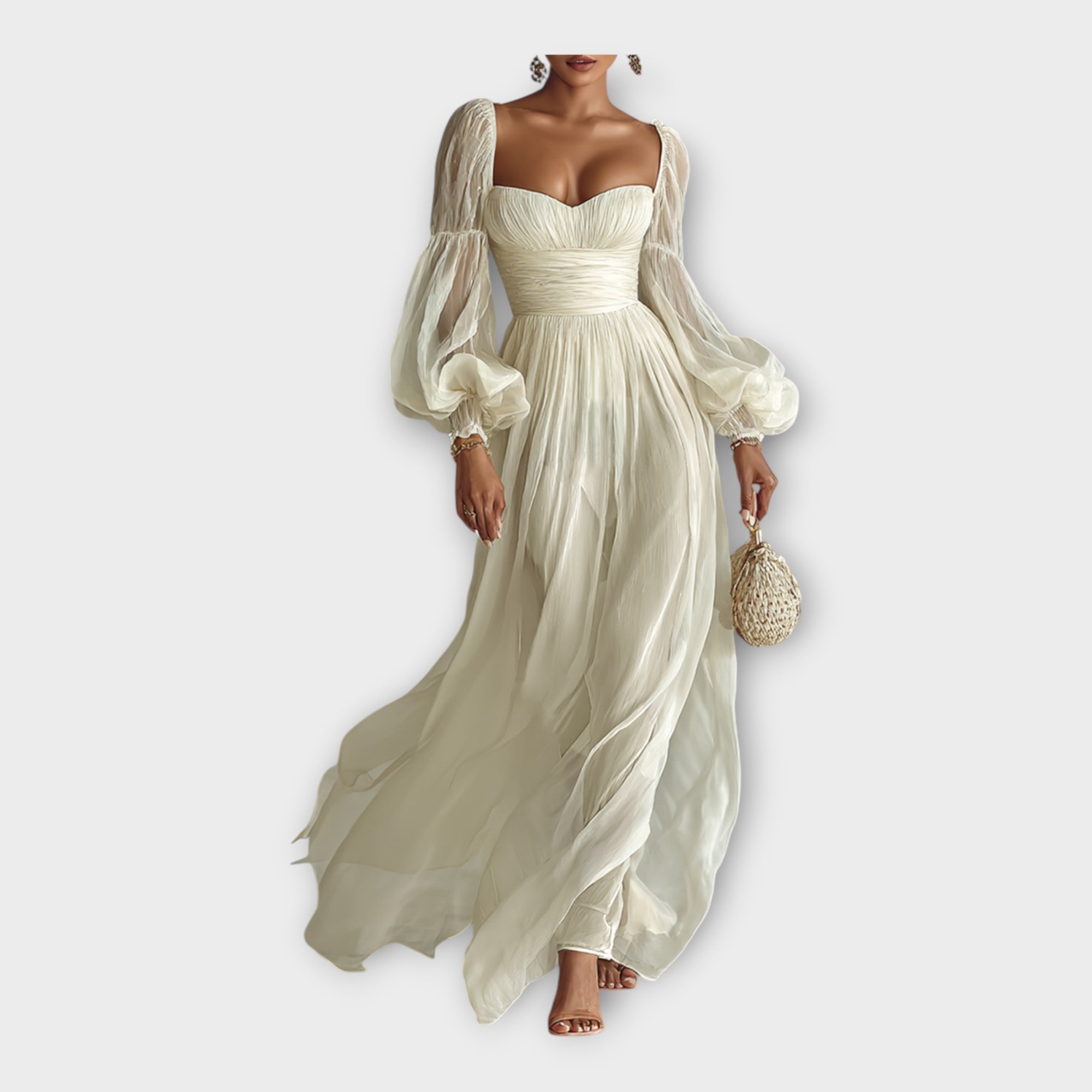 Rochie maxi vaporos cu linie romantică