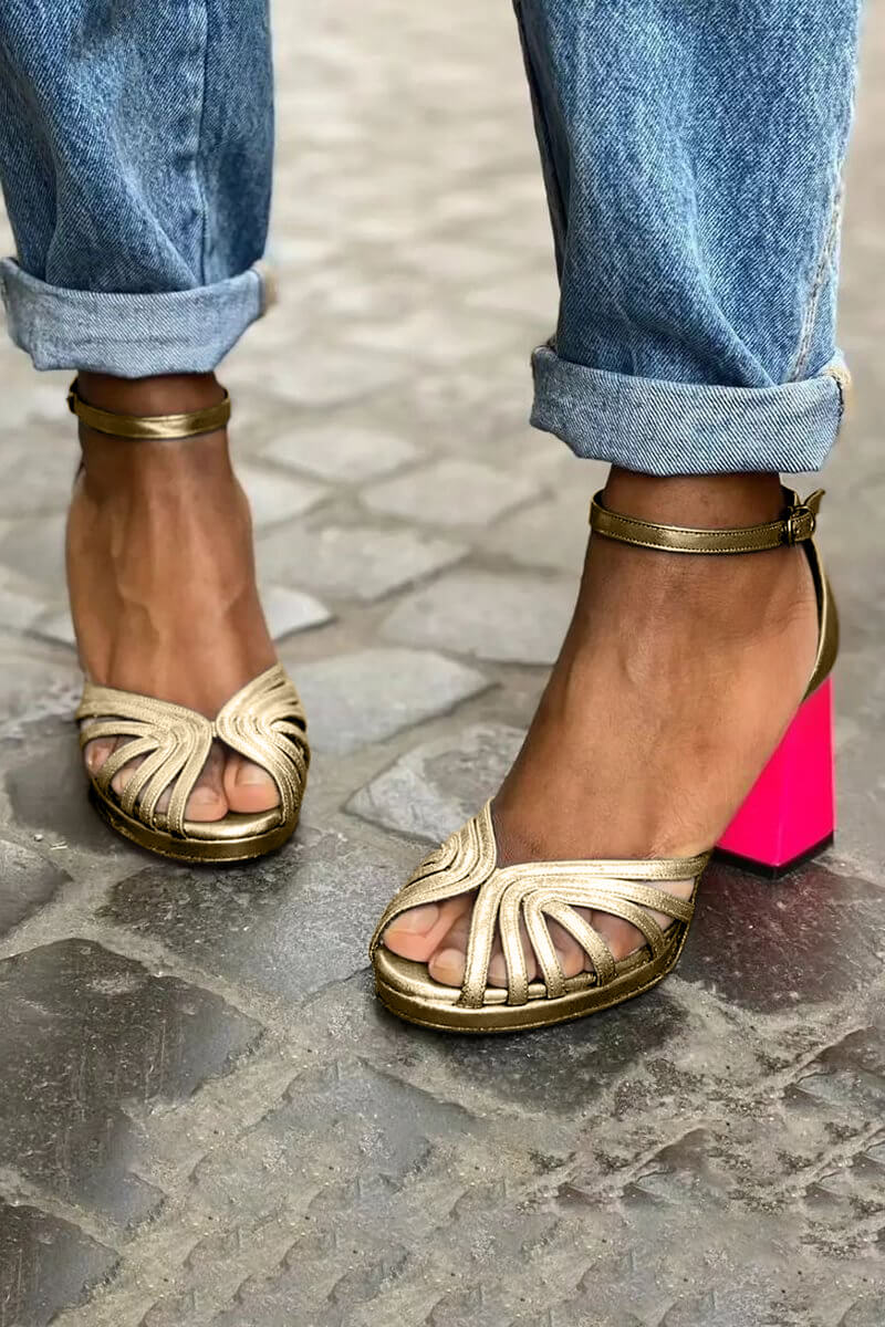 Zoe - Sandale bicolore cu guler