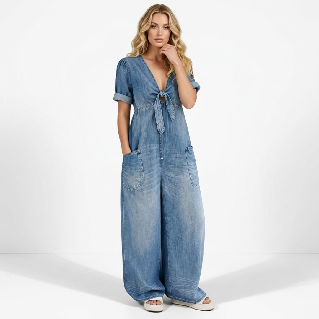 Daniela - Salopetă din denim cu decolteu în V