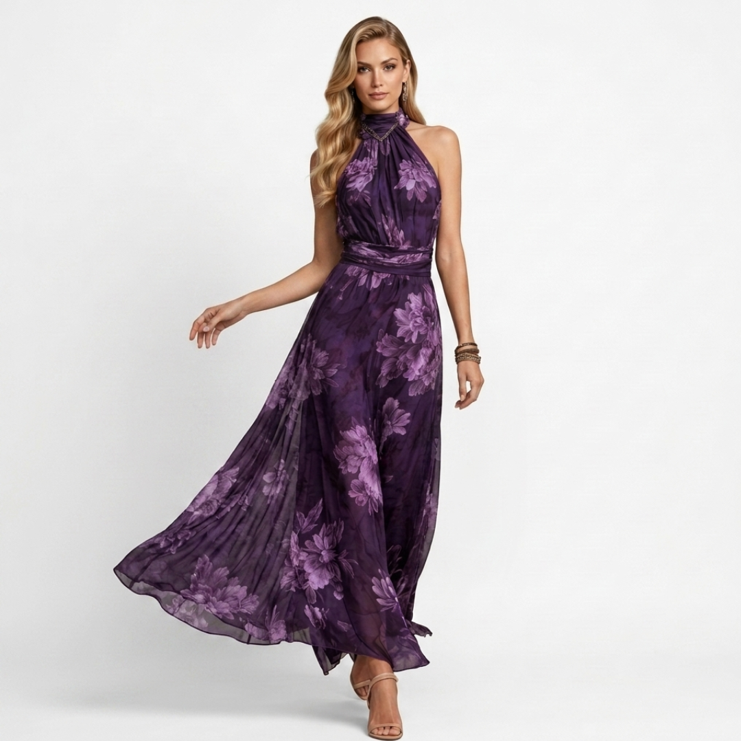 Violeta - Rochie maxi verde cu imprimeu floral