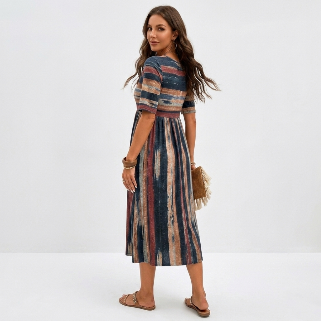Mihaela - Rochie Midi cu Dungi
