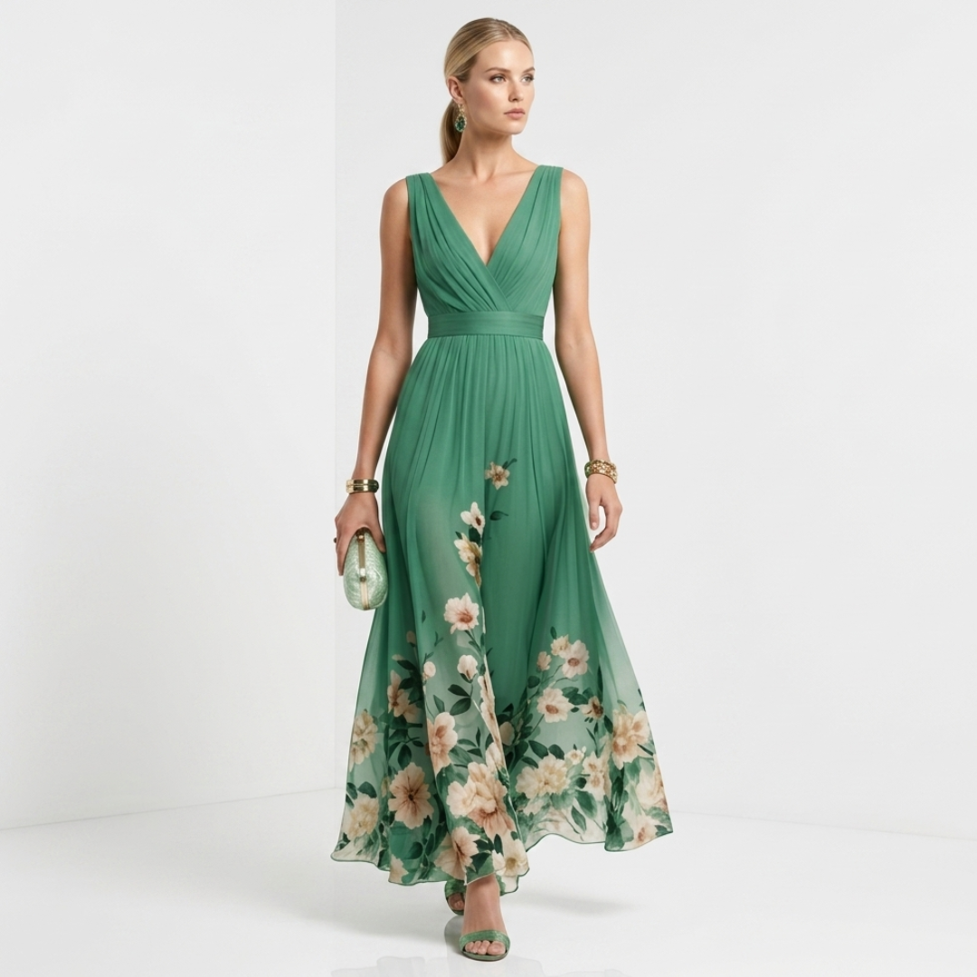 Denisa - Chiffon Floral și Decolteu în V