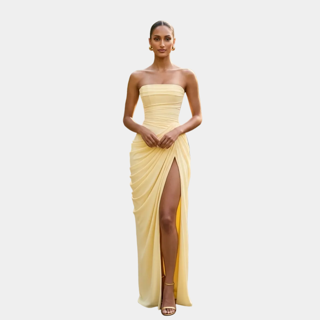 Mircea – Rochie Maxi de Gală cu Corset și Drapaj Rafinat