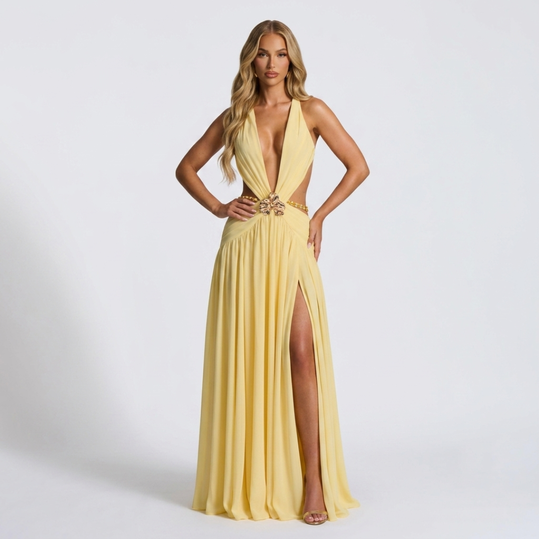 Bianca - Rochie Maxi cu Decolteu Adânc