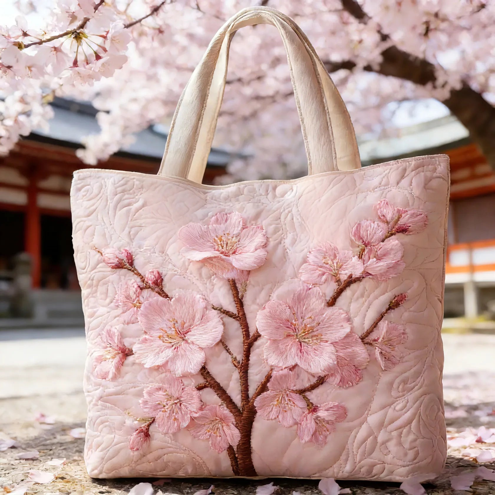 Blossom Serenity | Geantă Tote Matlasată Făcută Manual