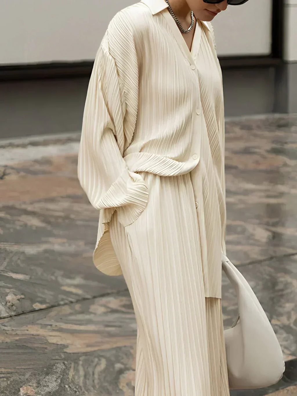 Set de pantaloni din două piese cu buzunare plisate, oversized