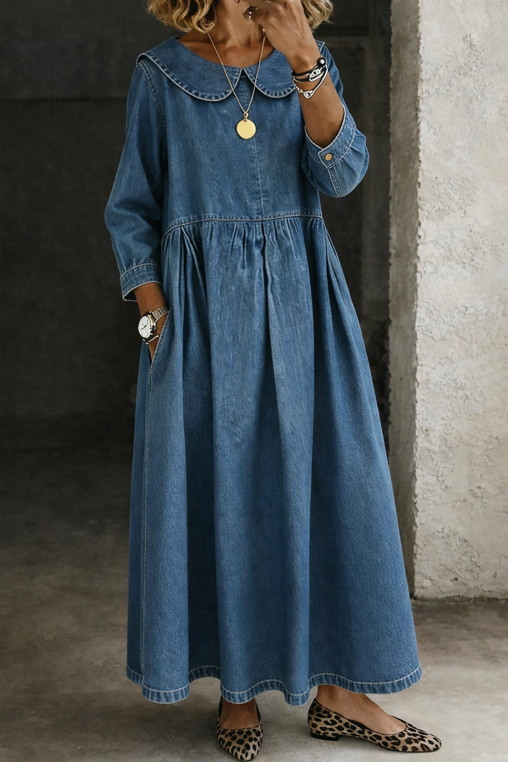 Clara™ | Rochie din denim cu guler Peter Pan