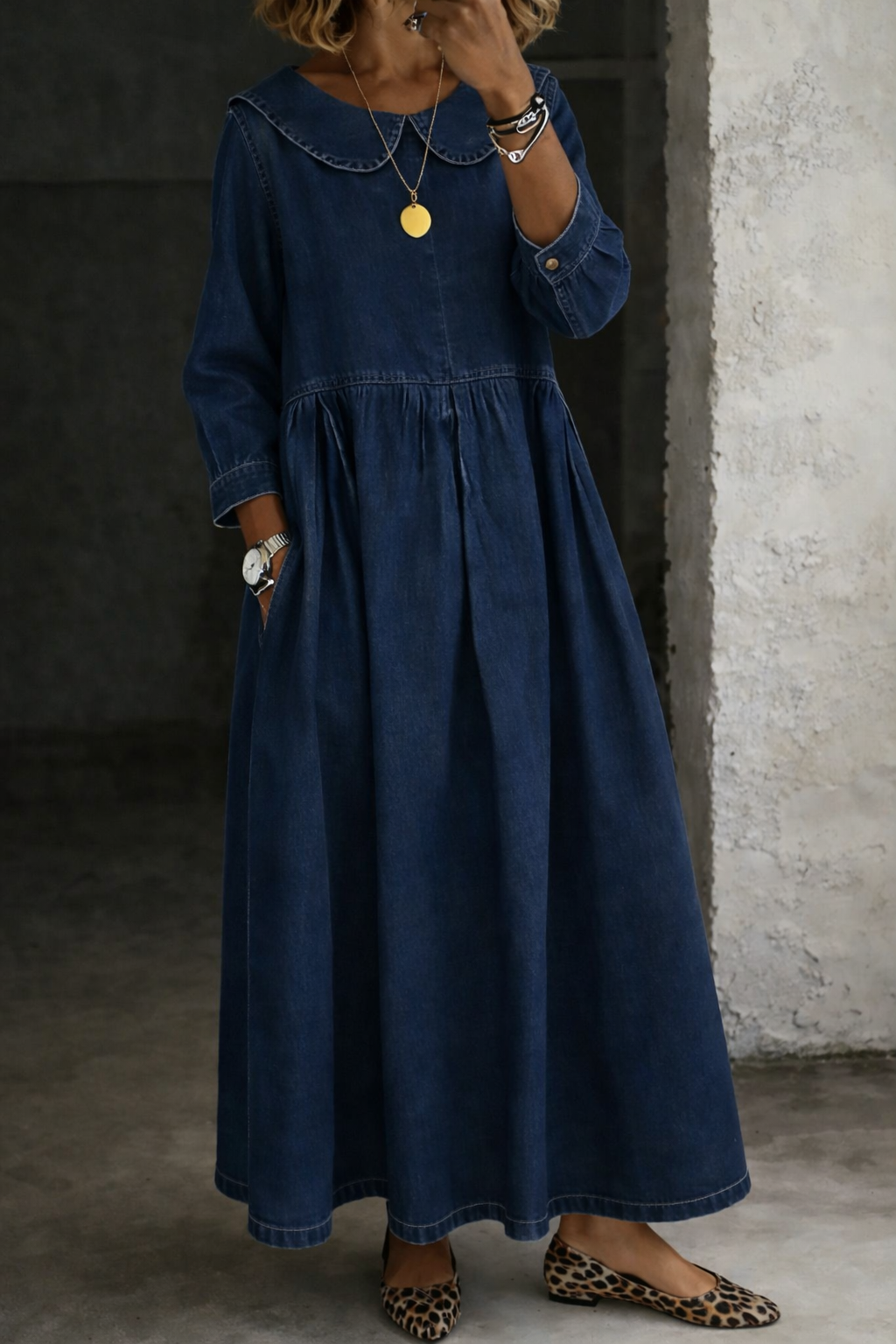 Clara™ | Rochie din denim cu guler Peter Pan