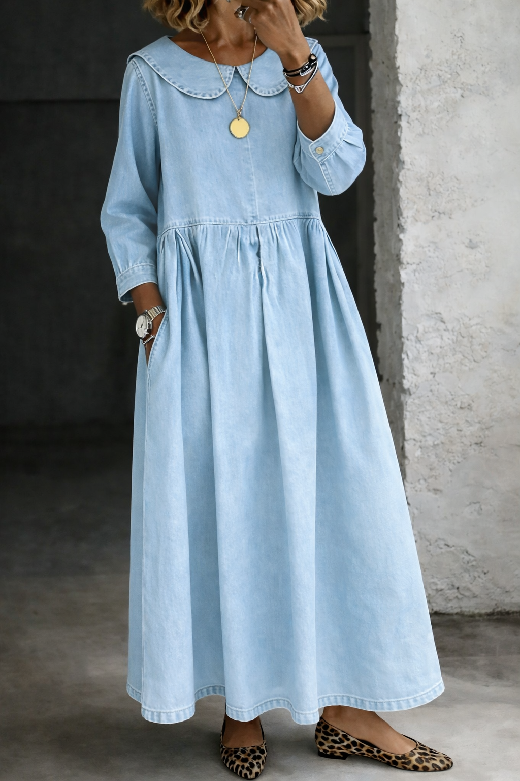 Clara™ | Rochie din denim cu guler Peter Pan