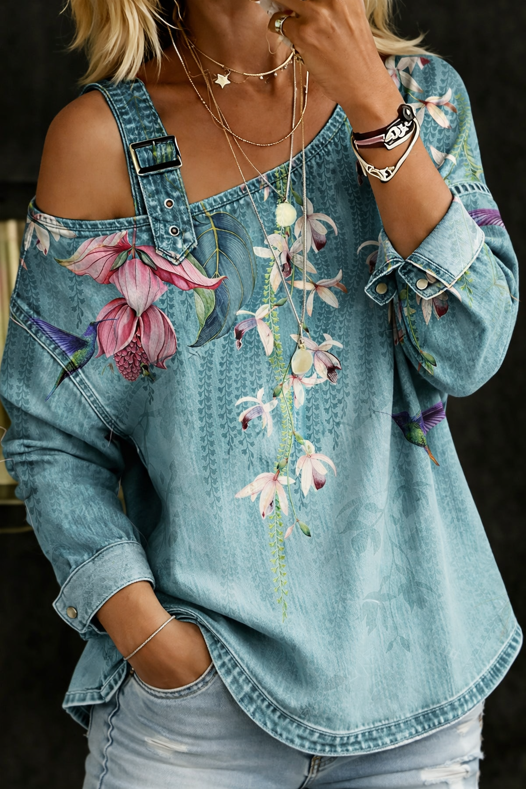 Danielle™ | Bluză din denim cu umeri goi