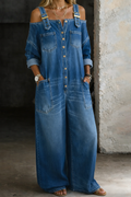 Sofia™ | Salopetă din denim cu umeri descoperiți