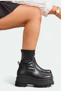 Alexia - Botine negre elastice de luptă cu platformă chunky