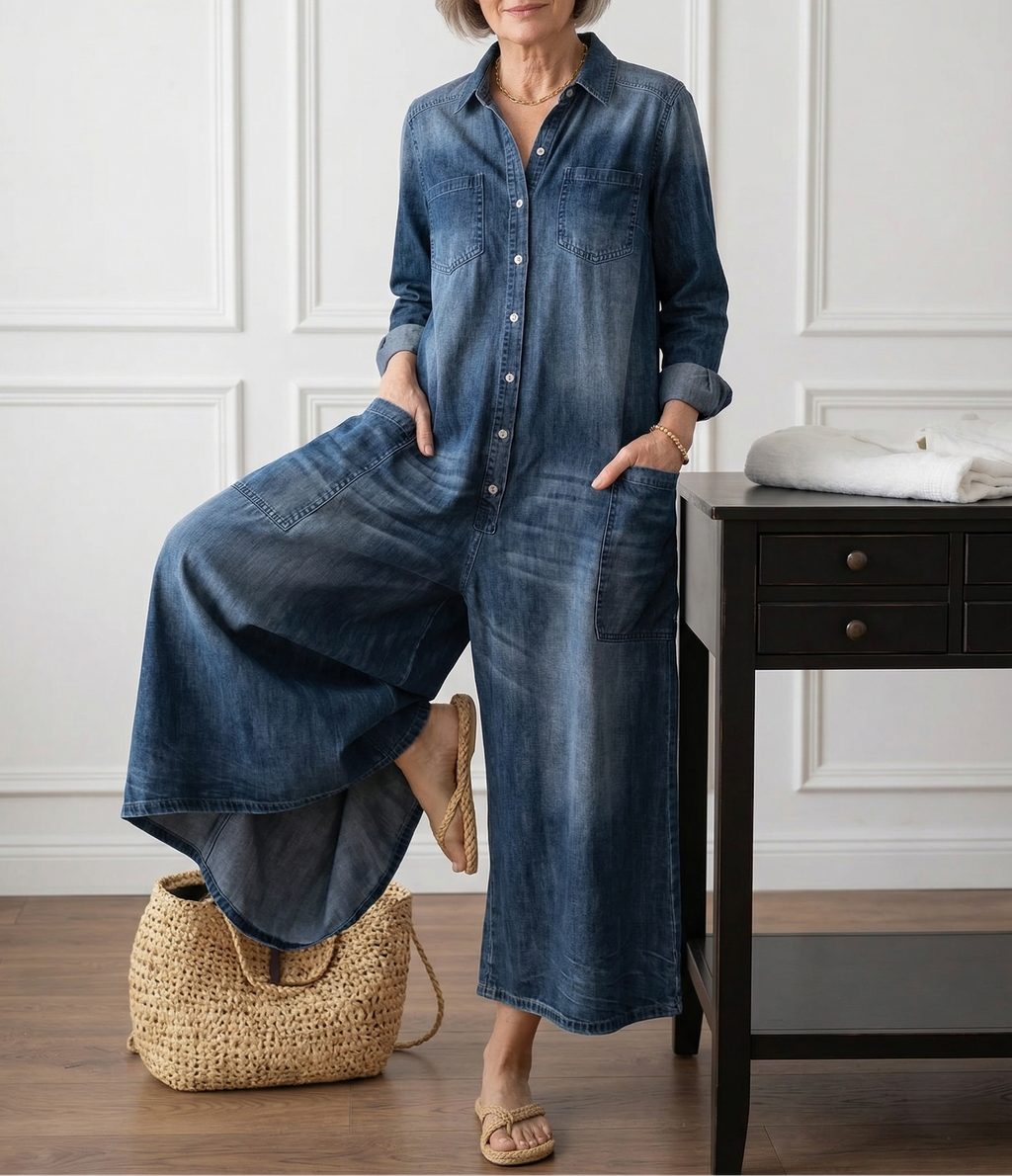Diana™ | Salopetă vintage din denim cu nasturi