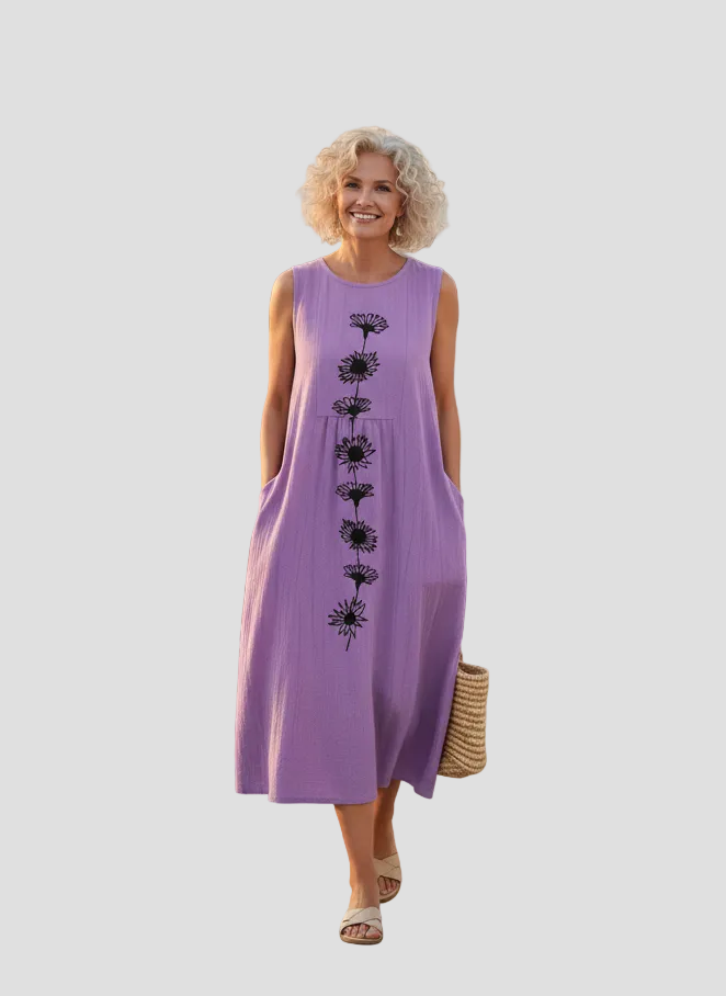 Fani | Rochie Midi cu Flori Mov