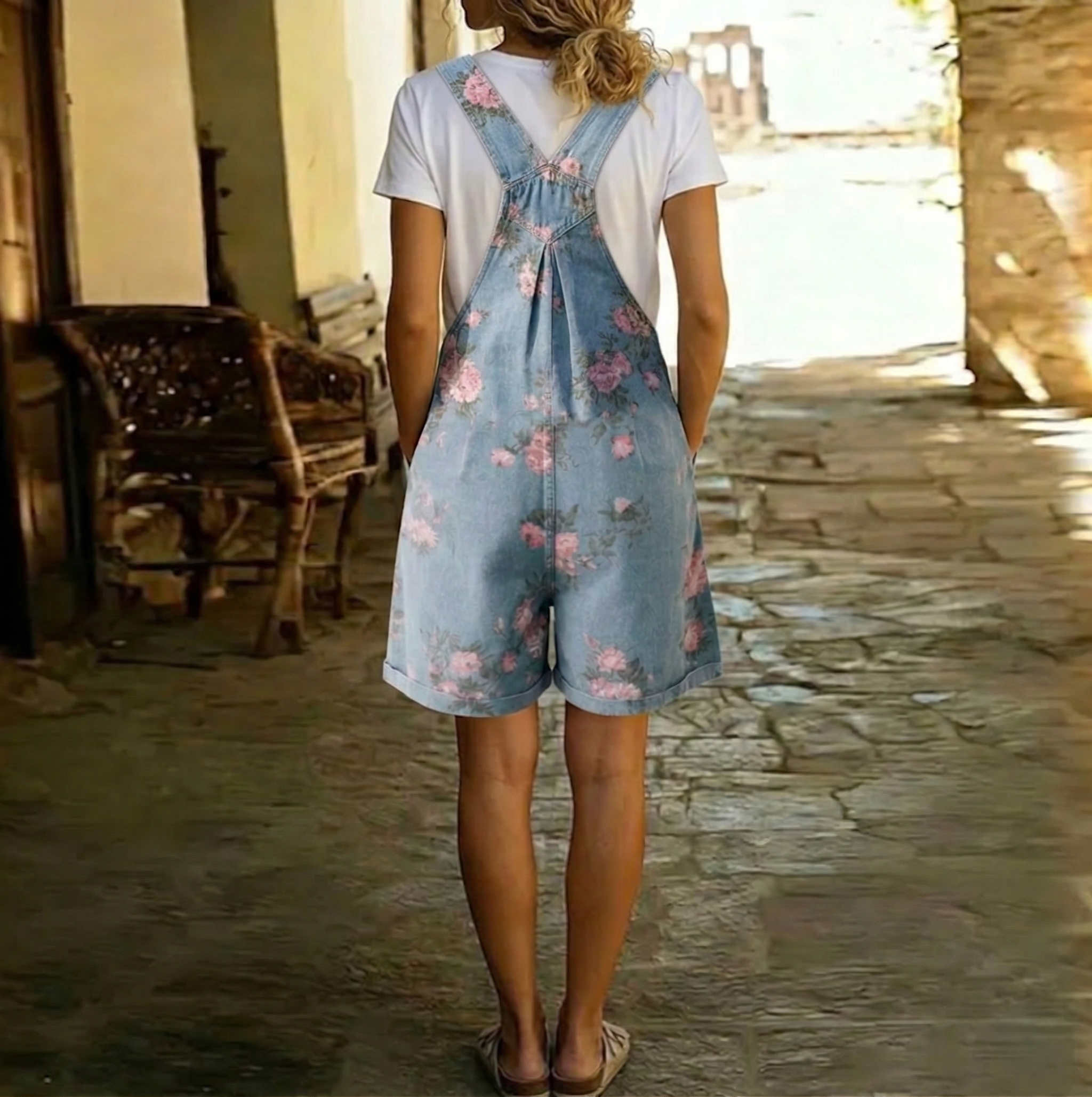 Judy™ | Salopetă din denim vintage cu flori