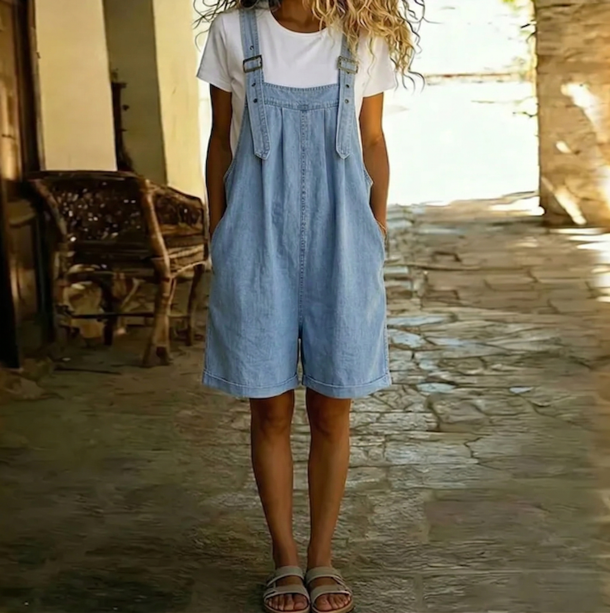 Clara™ | Salopetă scurtă din denim albastru deschis