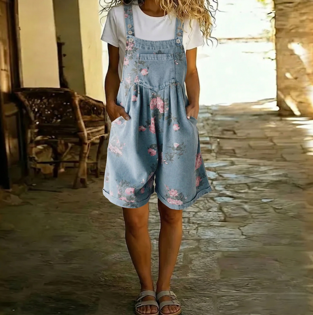 Judy™ | Salopetă din denim vintage cu flori