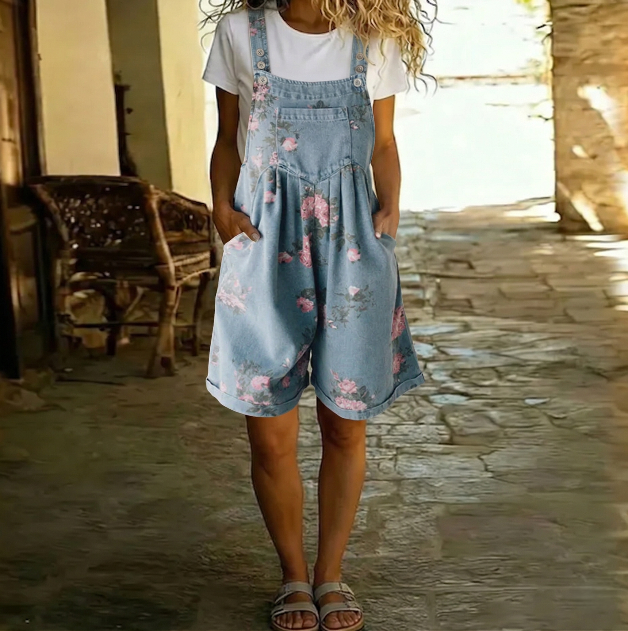 Judy™ | Salopetă din denim vintage cu flori