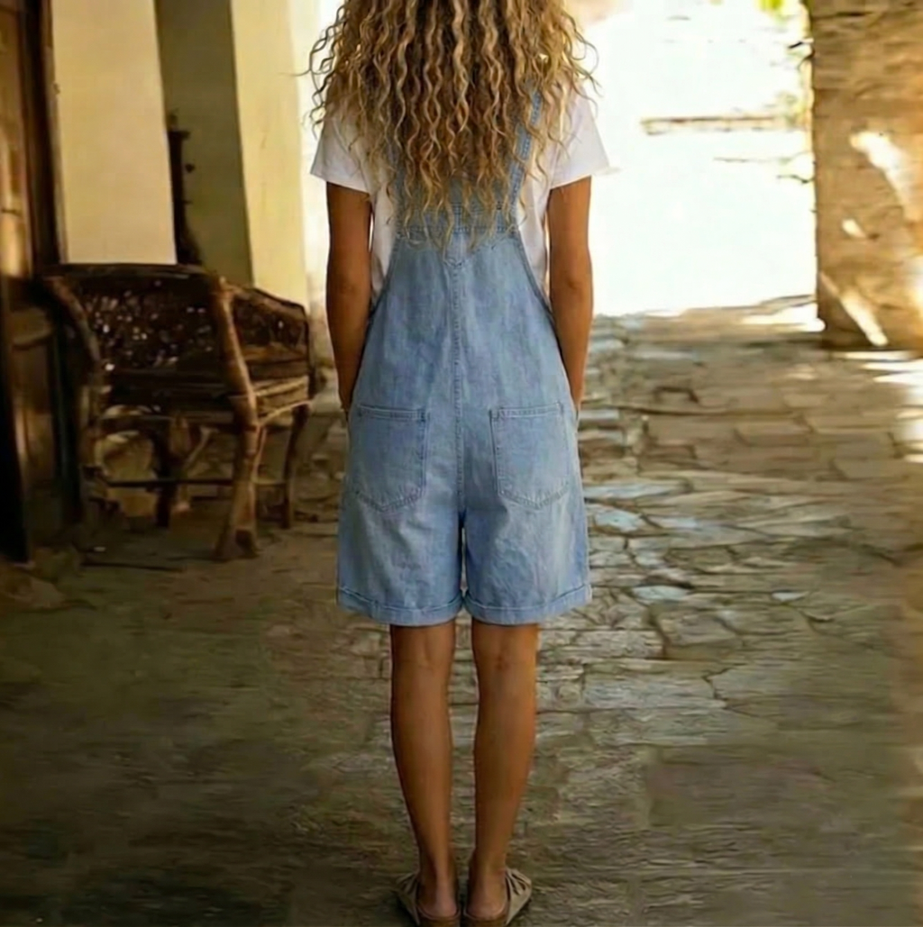 Clara™ | Salopetă scurtă din denim albastru deschis