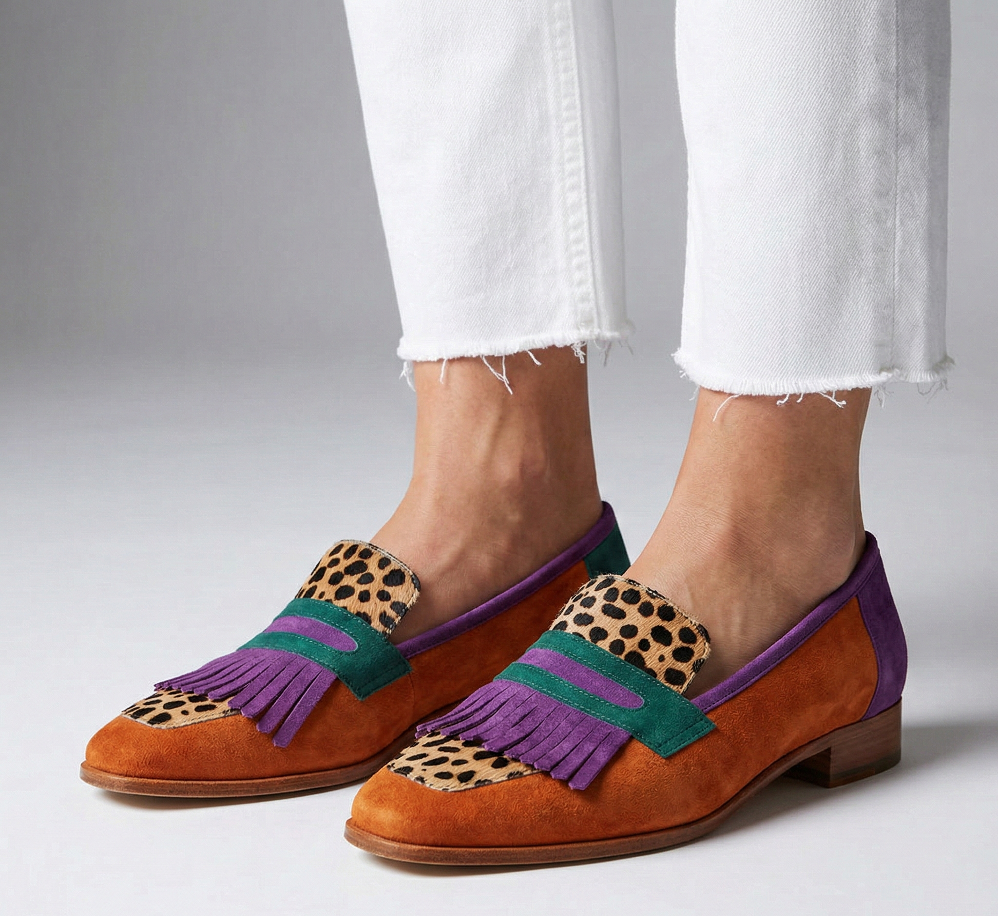 Elena - Pantofi Mocasin Cafea cu Model Leopard