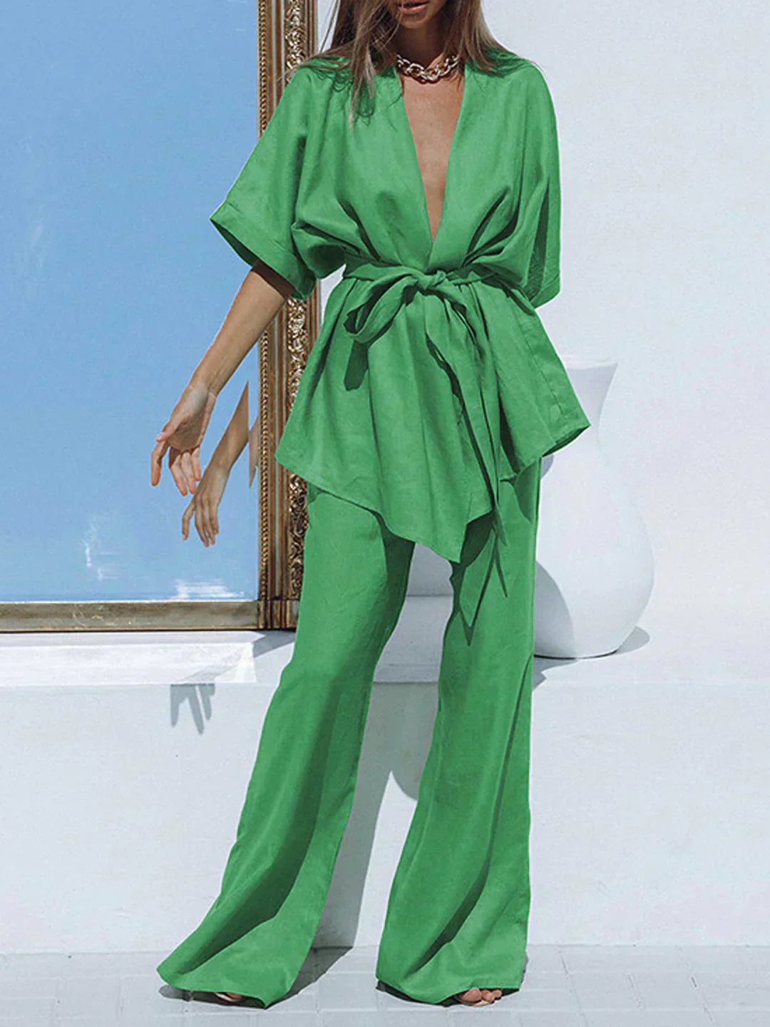Set de pantaloni cu design oversized, legat în talie