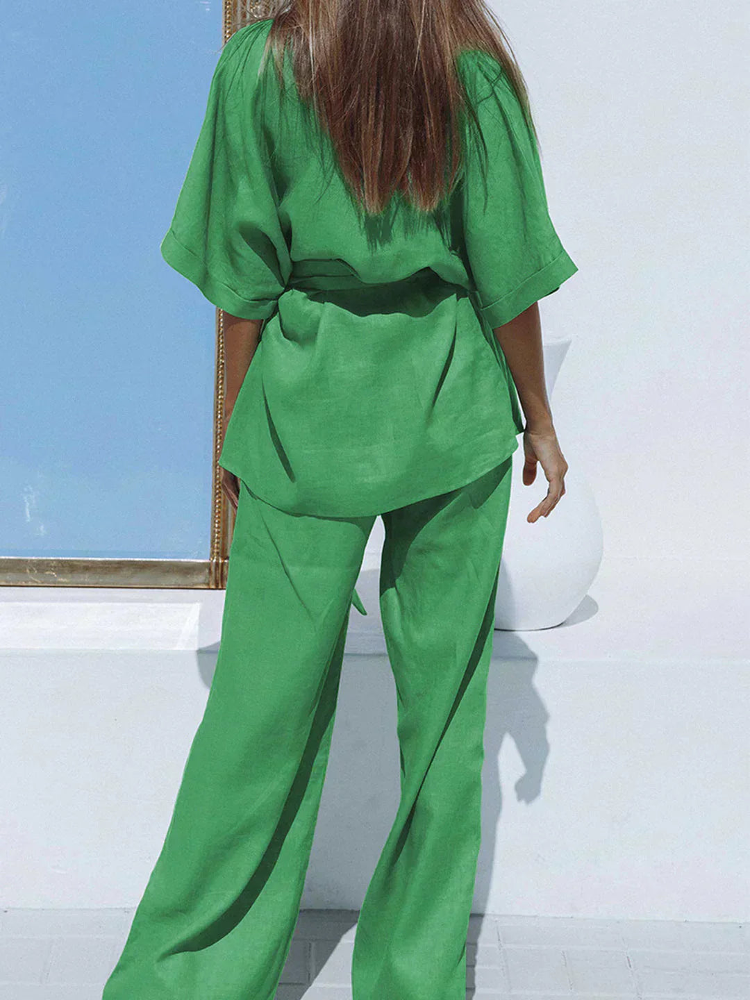 Set de pantaloni cu design oversized, legat în talie