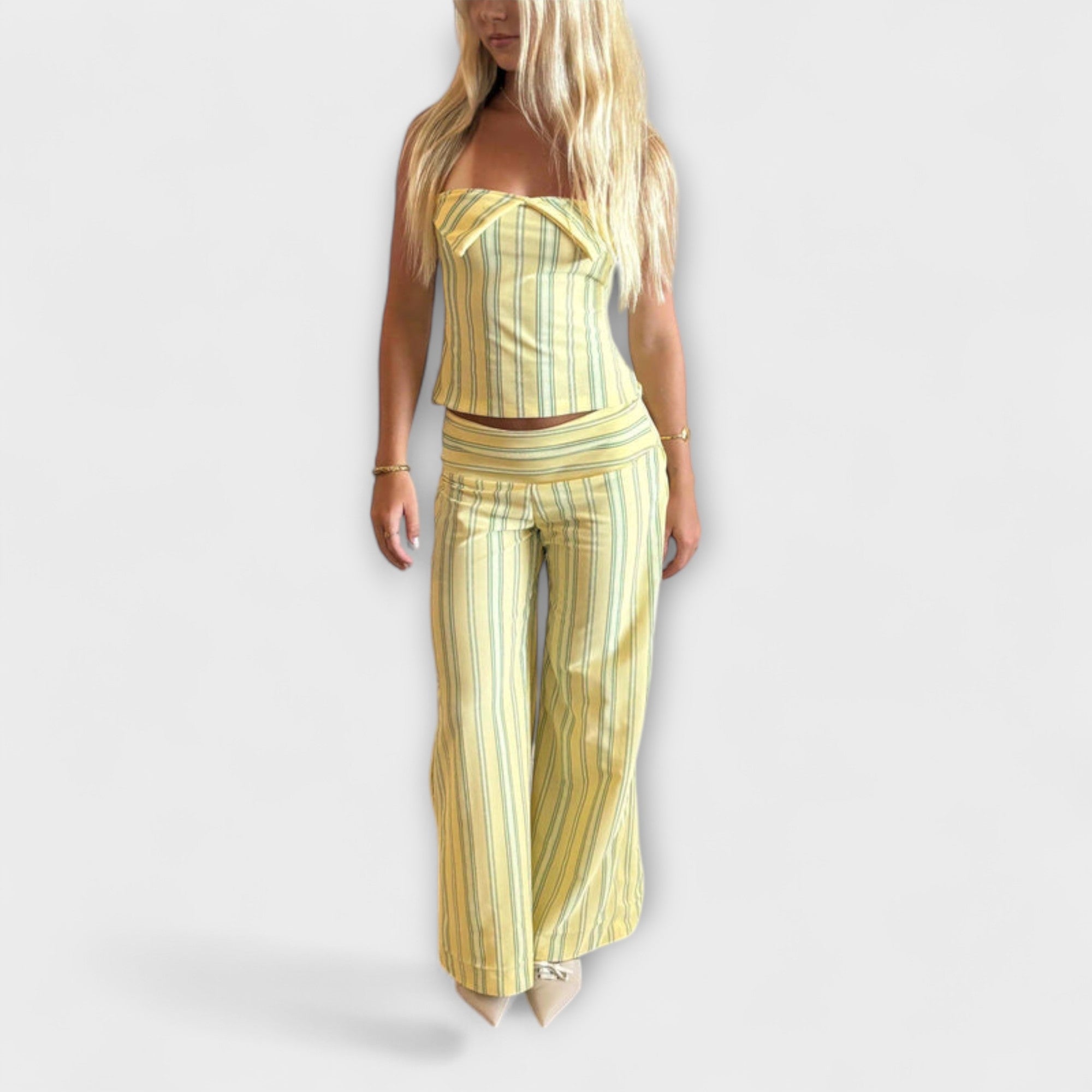 Anastasia - Compleu clasic cu pantaloni în dungi