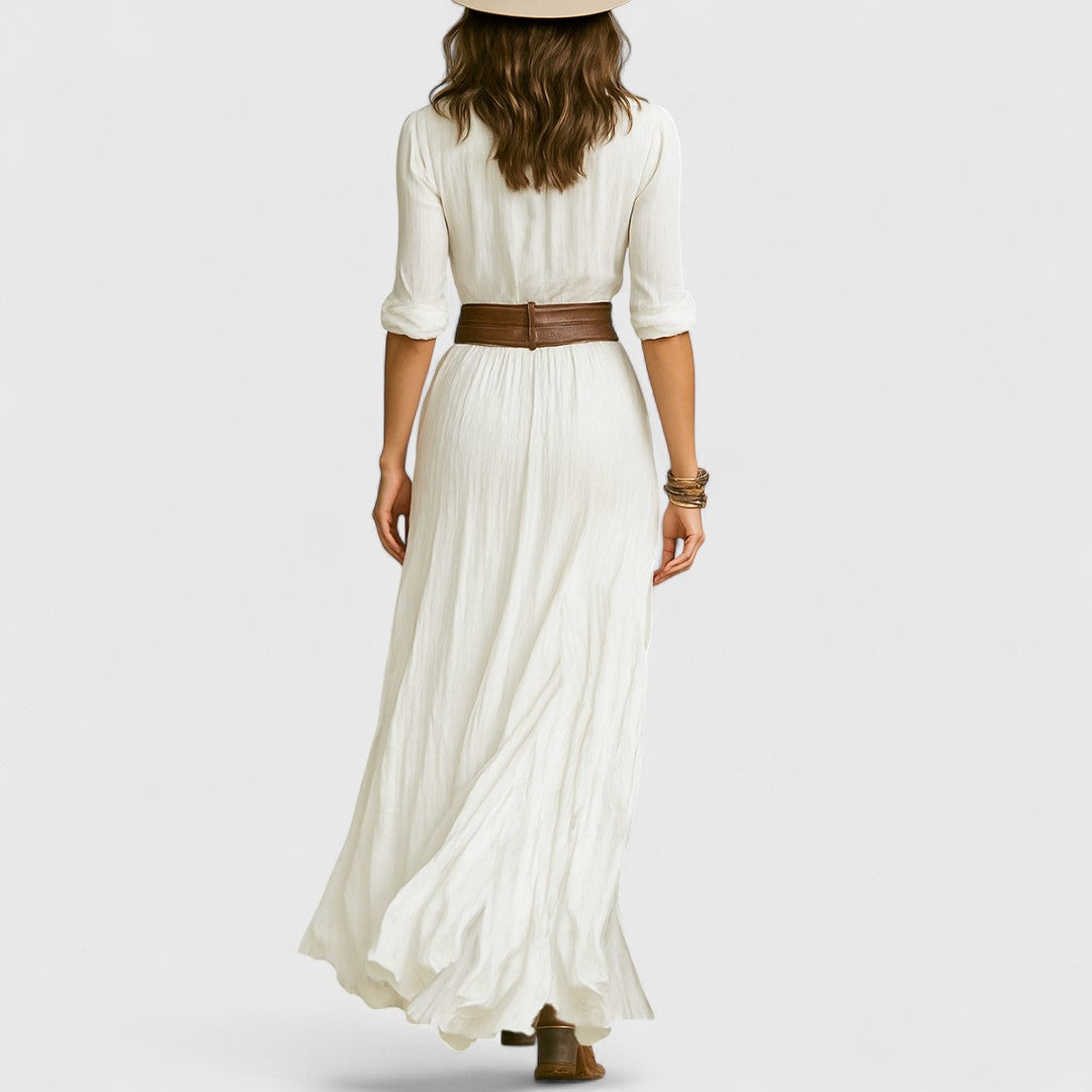 Cleoniki - Rochie lungă din in cu eleganță discretă și confort natural