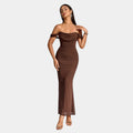 Rochie Bodycon cu umeri descoperiți și volane