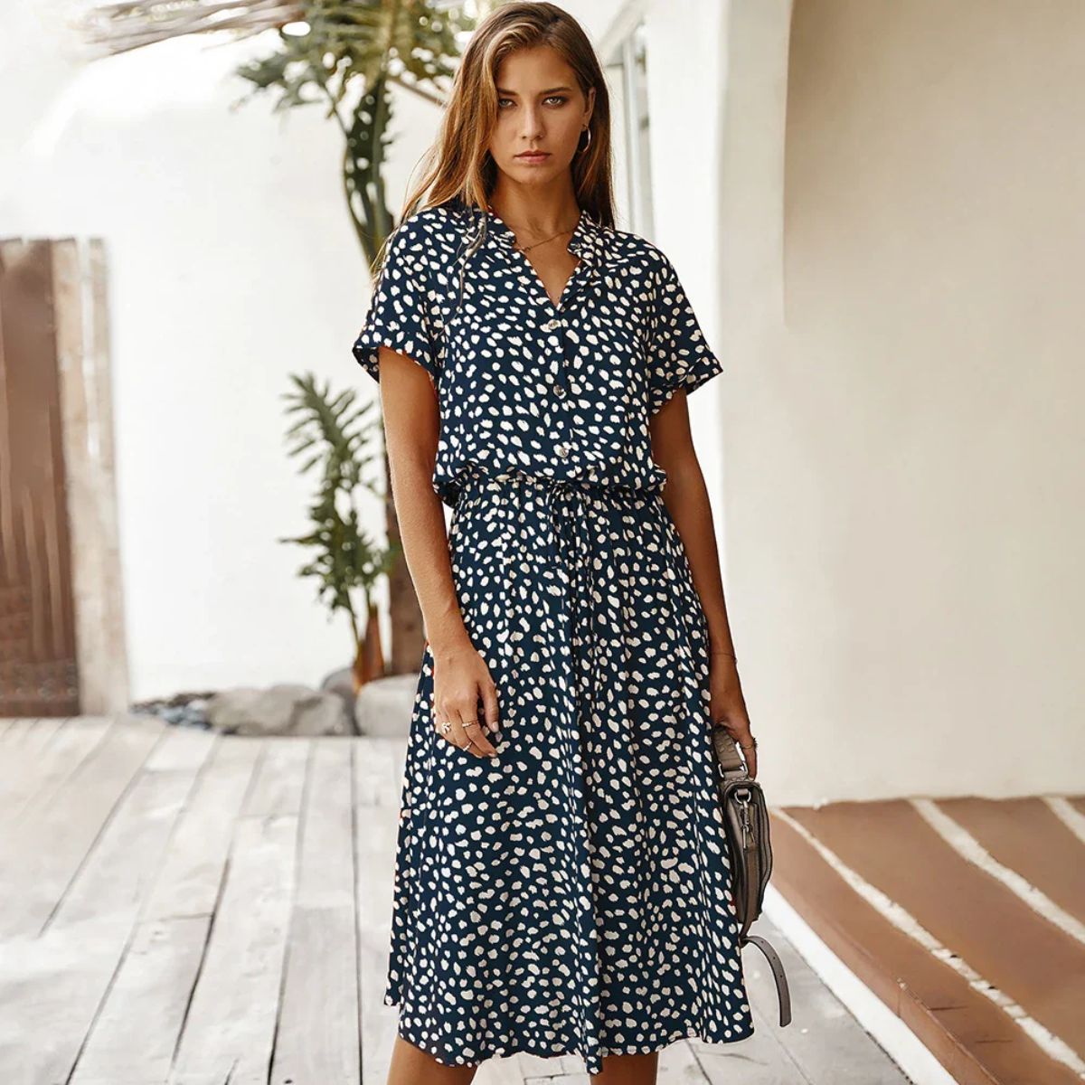 Gabriela | Rochie vintage cu imprimeu floral și mânecă scurtă