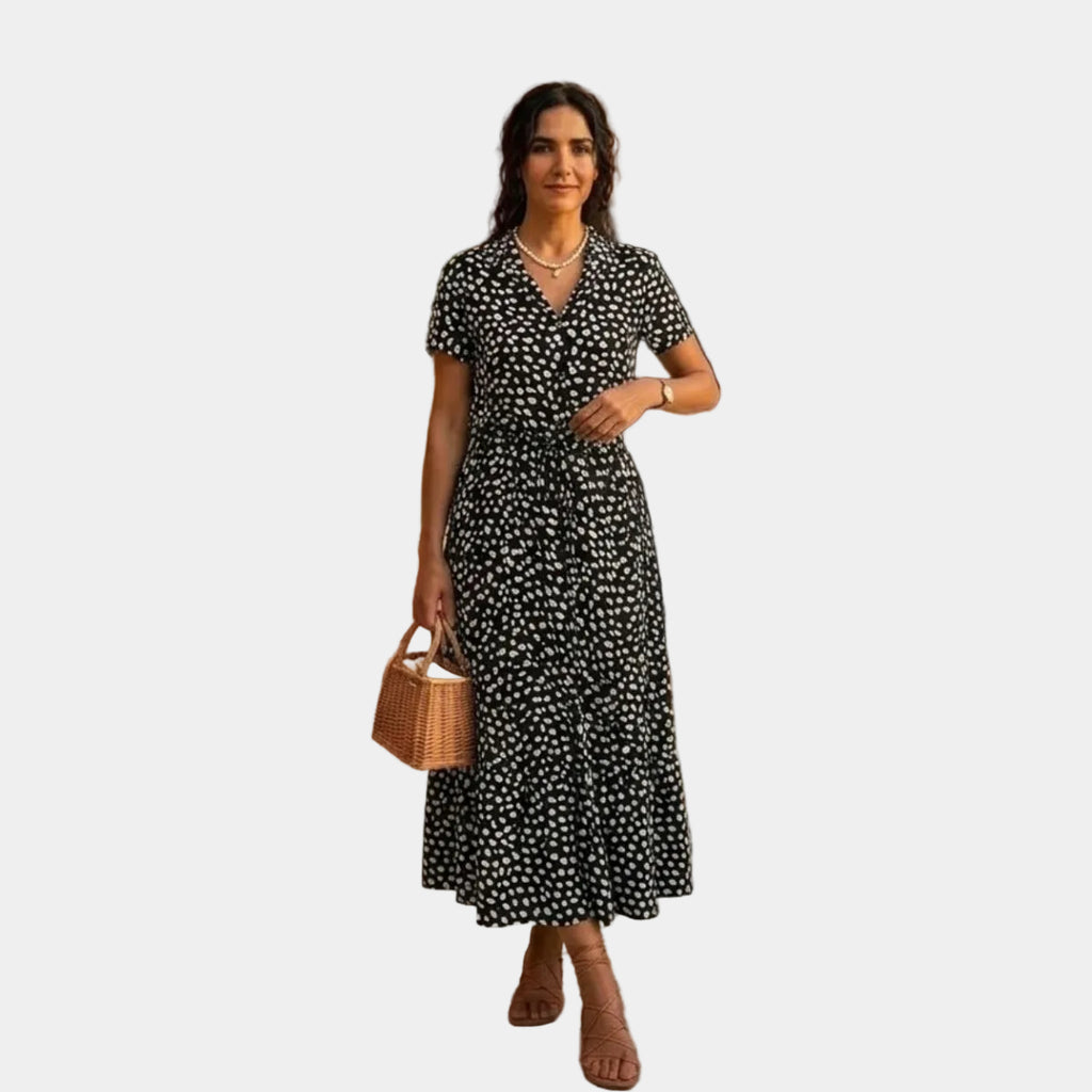 Gabriela | Rochie vintage cu imprimeu floral și mânecă scurtă