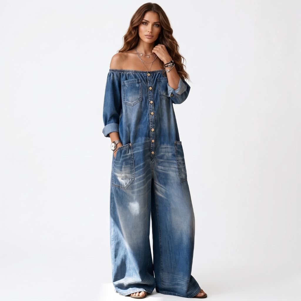 Phoebe - Salopetă din denim cu decolteu adânc