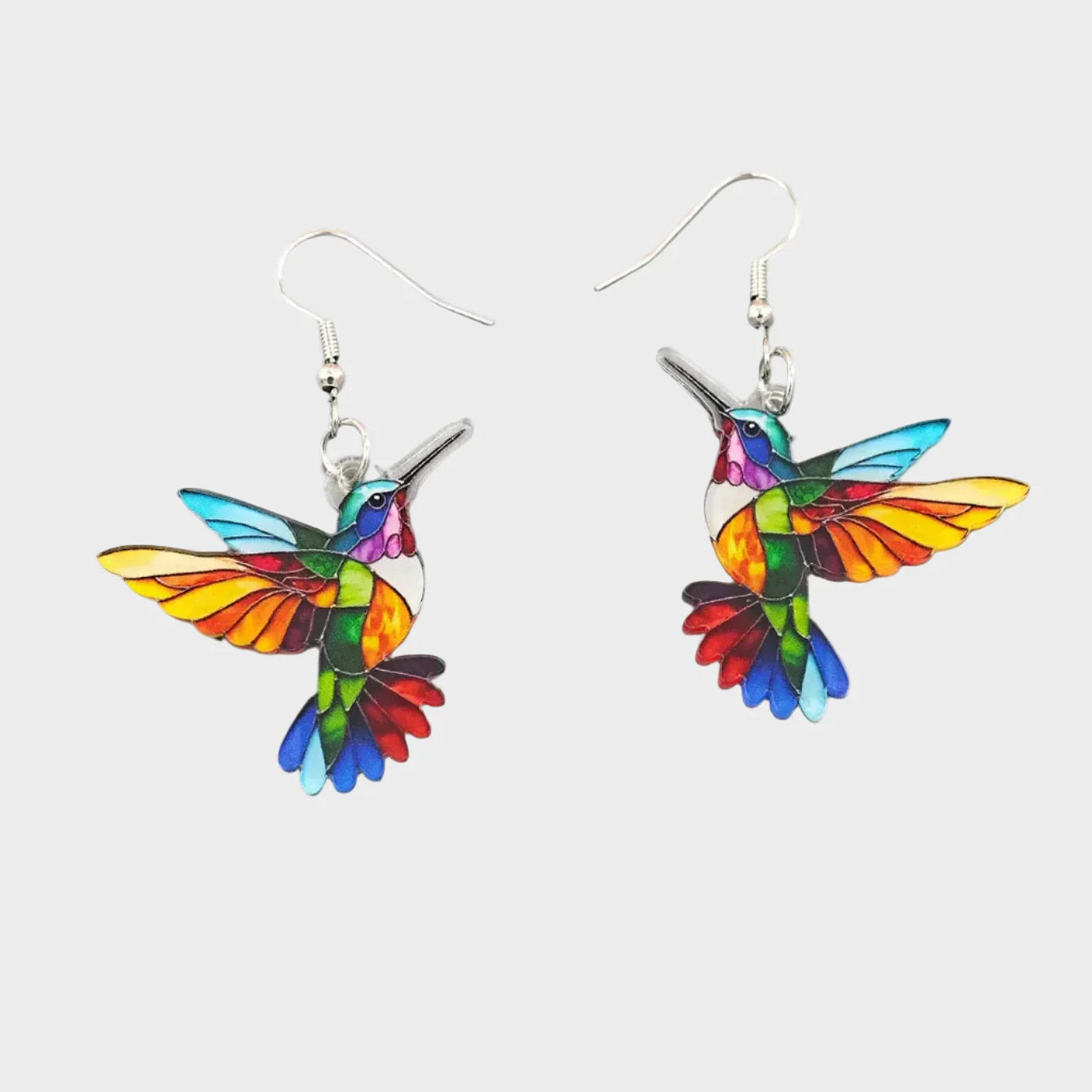 Cercei "Zbor Colorat" – Colibri Handmade în Stil Vitral