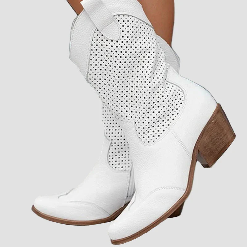 Xenia - Botine Cowboy Moderne din Denim cu Fermuar Pe Lateral