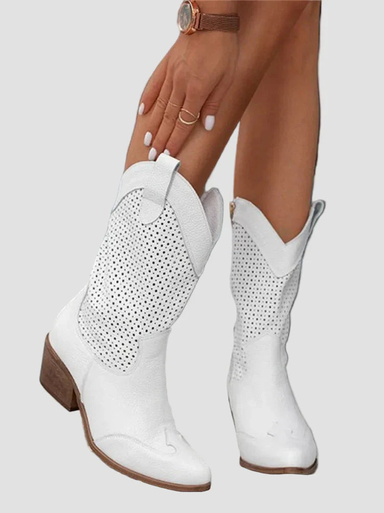 Xenia - Botine Cowboy Moderne din Denim cu Fermuar Pe Lateral
