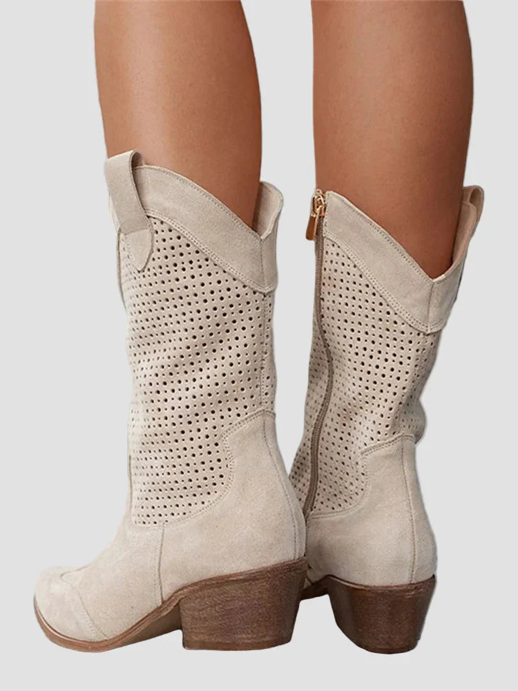 Xenia - Botine Cowboy Moderne din Denim cu Fermuar Pe Lateral