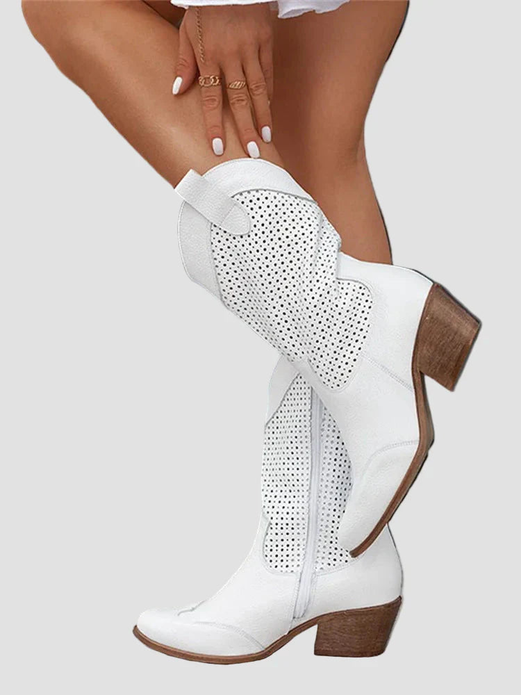 Xenia - Botine Cowboy Moderne din Denim cu Fermuar Pe Lateral