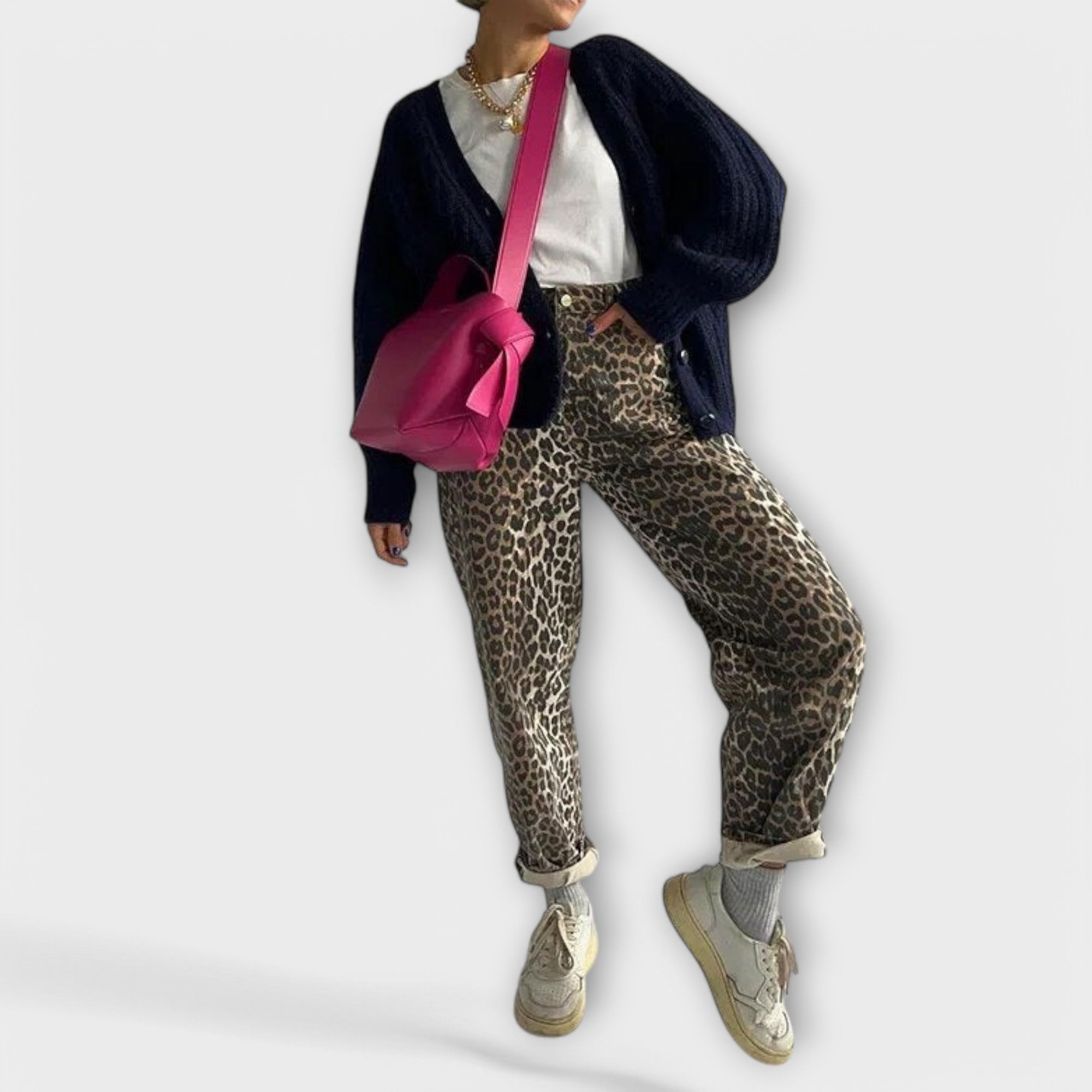 Chandra - Blugi vintage cu model de leopard