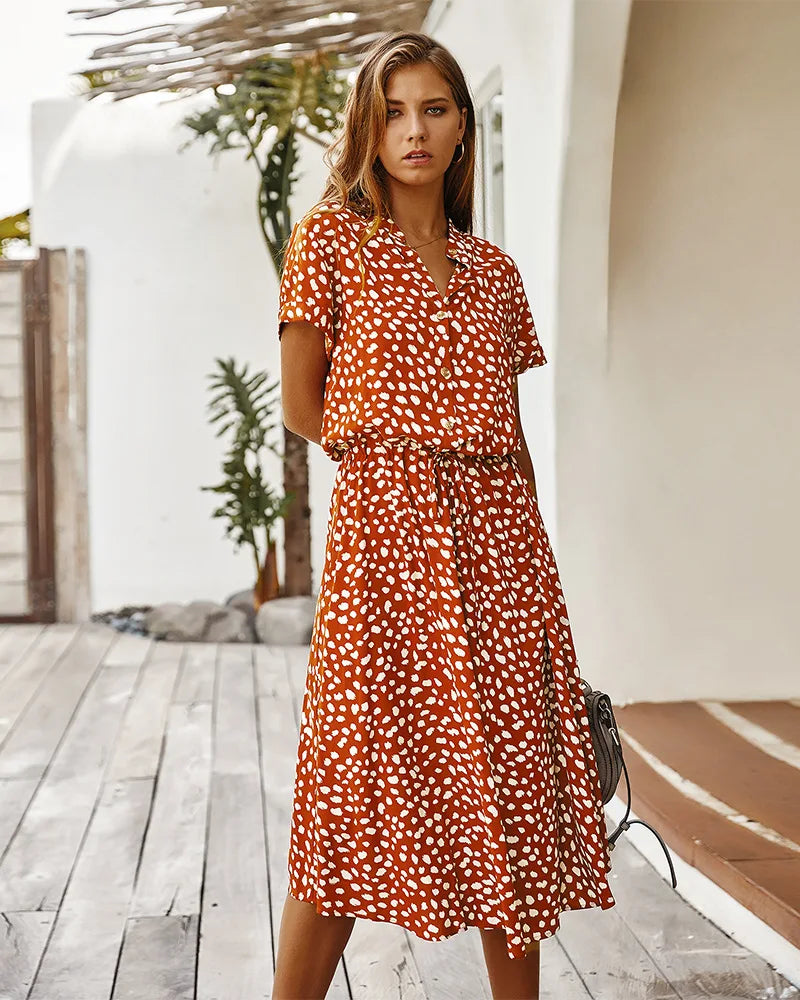 Gabriela | Rochie vintage cu imprimeu floral și mânecă scurtă