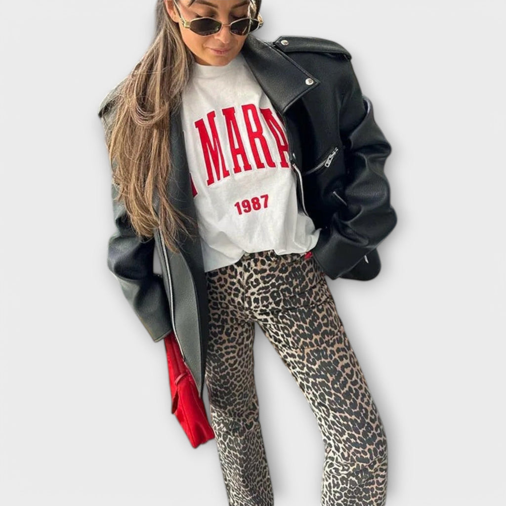Chandra - Blugi vintage cu model de leopard
